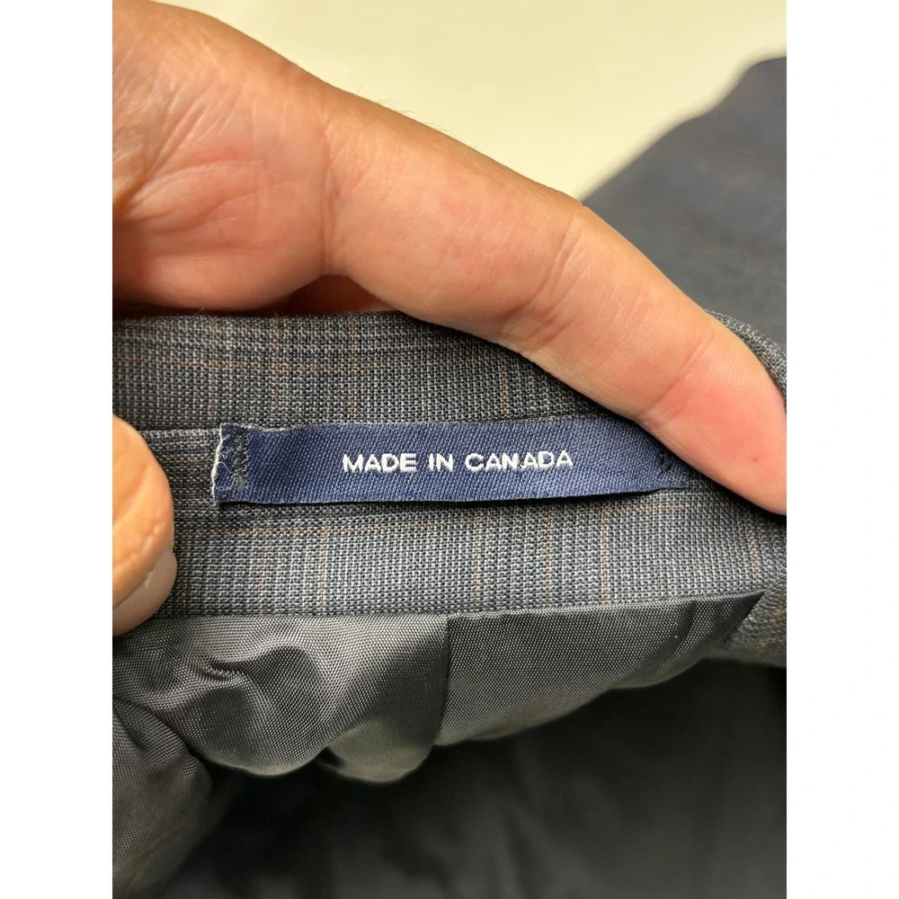 Ralph Lauren Mens 42L Wool Cashmere Glen Plaid Blazer Blue Grey Made in Canada